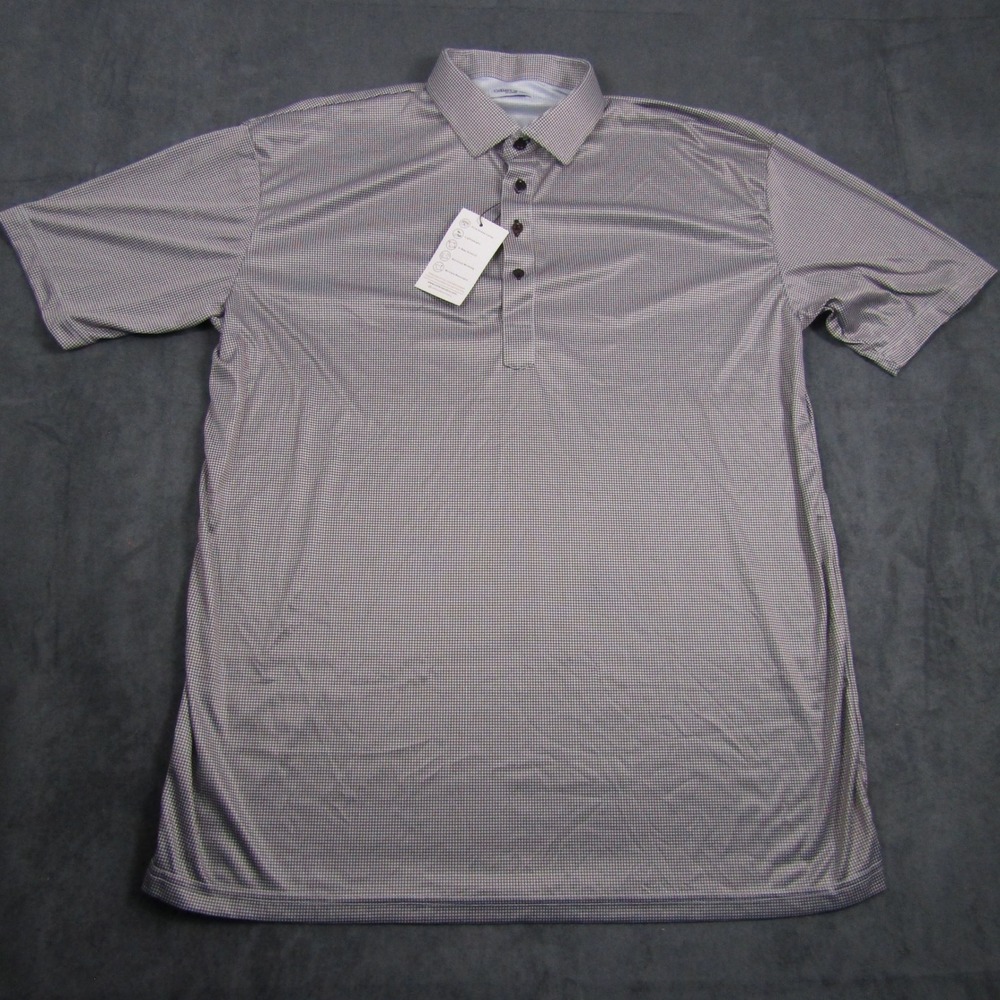 Collars & Co. Dress Collar Polo Mens 2XL Brown Houndstooth Performance Stretch